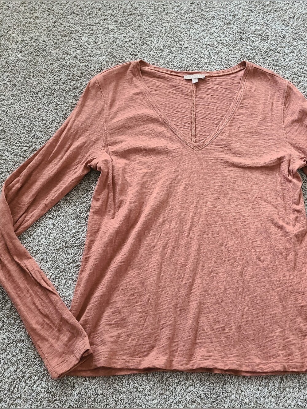 Lilla P Clay Cotton Slub Long Sleeve V Neck T Shirt Size M